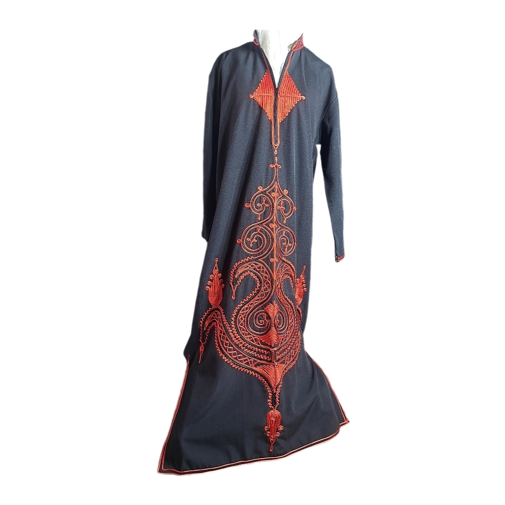 Black Kaftan with Red Embroidery Detail